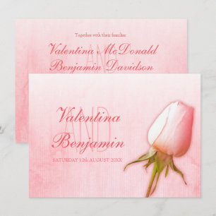 Faire-part de mariage avec un bourgeon de rose ros