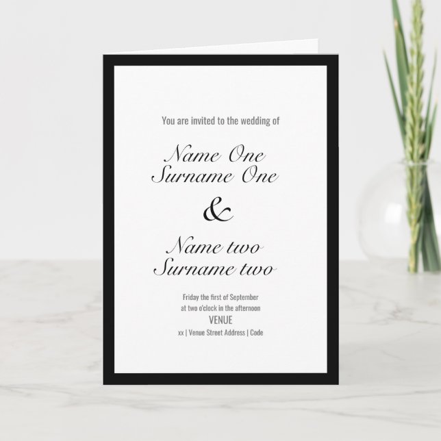 Faire-part de mariage avec une mince bordure noire (Devant)
