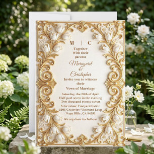 Faire-part de mariage Baroque aux tulipes blanches