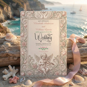 Faire-part de mariage baroque avec cygne et chérub