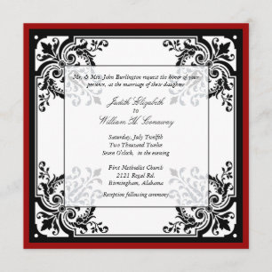 Faire-part de mariage baroque noir, blanc, et