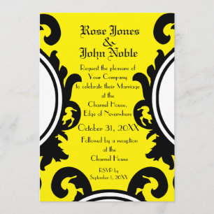 Faire-part de mariage baroque noir (jaune)