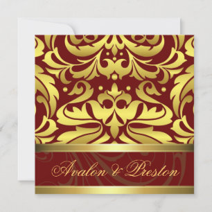 Faire-part de mariage baroque rouge et doré