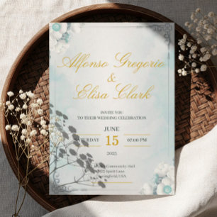 Faire-part de mariage beauté fleur bleue et blanch