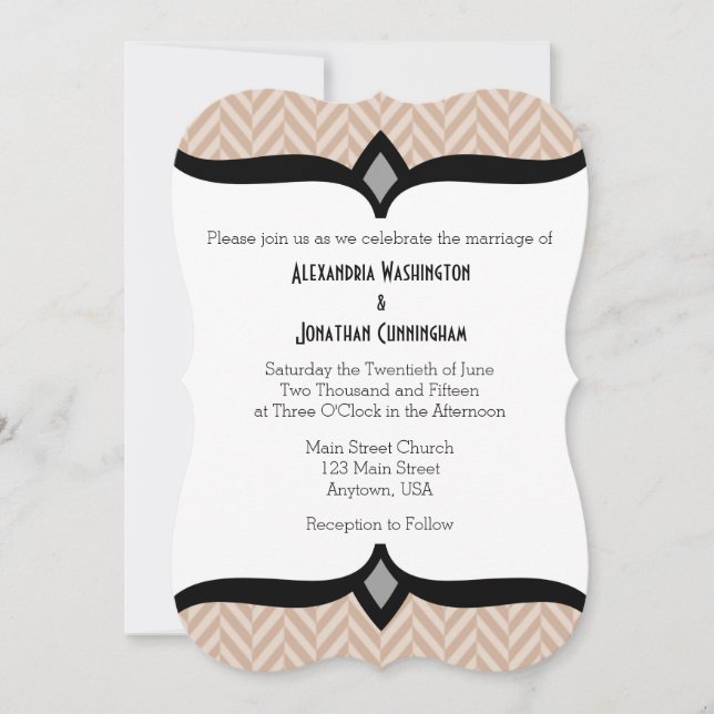 Faire-part de mariage beige blanc cerf (Devant)