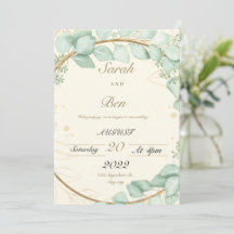 Faire-part de mariage beige et vert