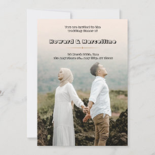 Faire-part de mariage beige simple avec image épou