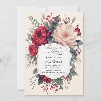Faire-part de mariage belles fleurs rouge bleu cla