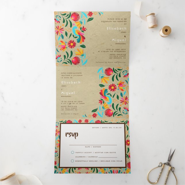 Faire-part de mariage bilingue - Kraft Flora (Intérieur)