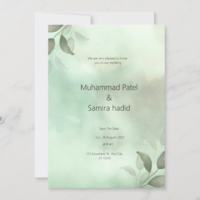 Faire-part de mariage bio verte et noire (Devant)