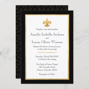 Faire-part de mariage Black & Gold Fleur De Lis