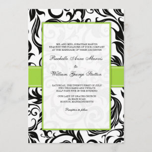 Faire-part de mariage Black Swirl avec vert