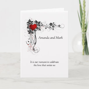 Faire-part de mariage Black Swirls Coeur Rouge