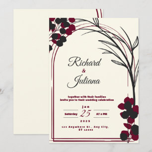 faire-part de mariage blanc aux fleurs bordeaux