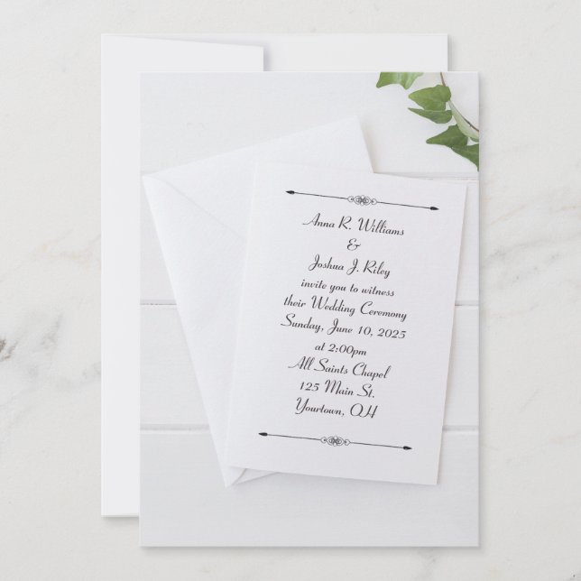 faire-part de mariage blanc avec enveloppe de lier (Devant)