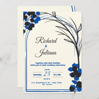 faire-part de mariage blanc avec fleurs bleues
