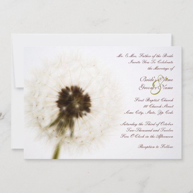 Faire-part de mariage blanc Dandelion (Devant)