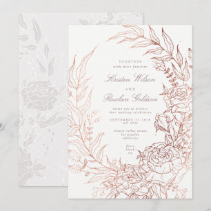 Faire-part de mariage blanc de couronnes de fleurs