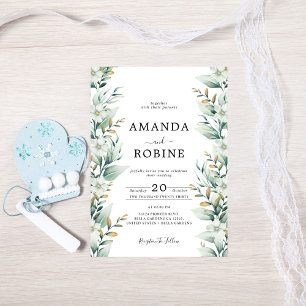 Faire-part de mariage blanc d'eucalyptus