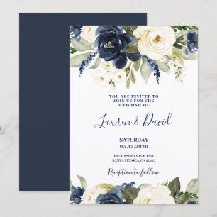 Faire-part de mariage blanc et marine