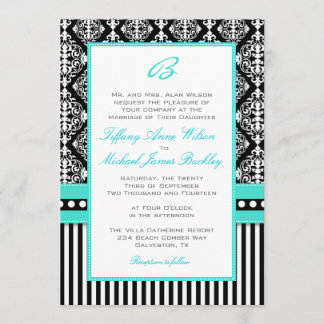 Faire-part de mariage blanc noir de turquoise de