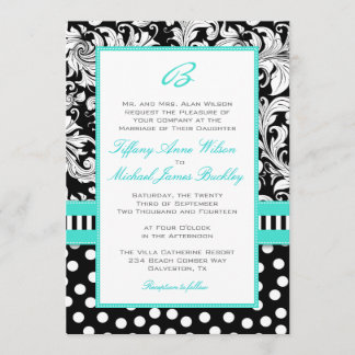 Faire-part de mariage blanc noir de turquoise de
