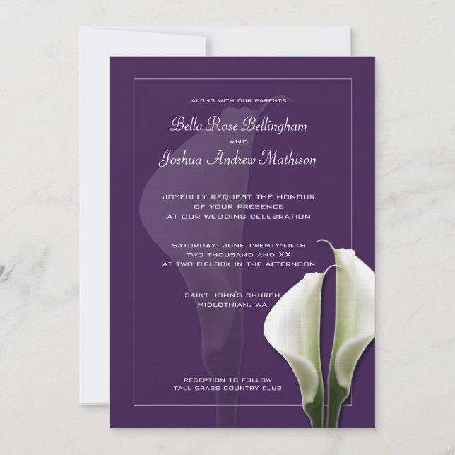 Faire-part de mariage blanche Calla Lillies sur vi (Devant)