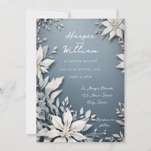 Faire-part de mariage blanche et bleue d'hiver