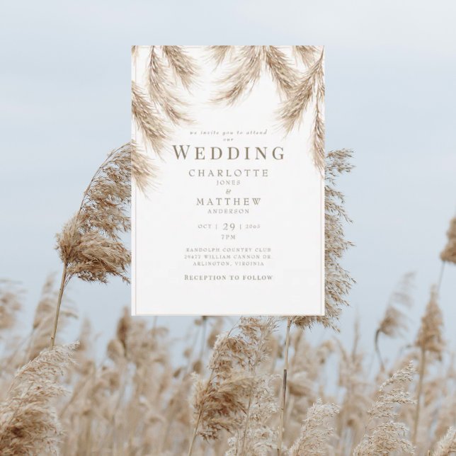 Faire-part de mariage blanche Pampas moderne (Créateur téléchargé)