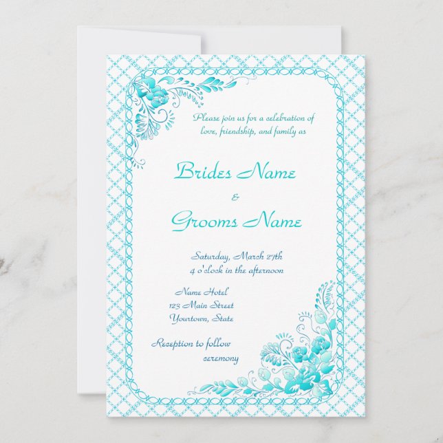 Faire-part de mariage bleu Aqua (Devant)