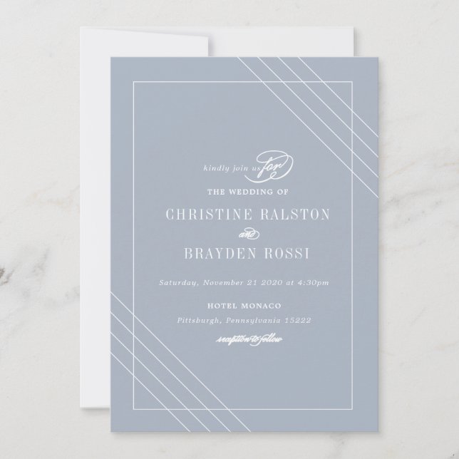 Faire-part de mariage Bleu Art déco (Devant)
