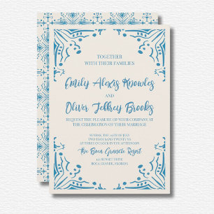 Faire-part de mariage bleu Azulejo