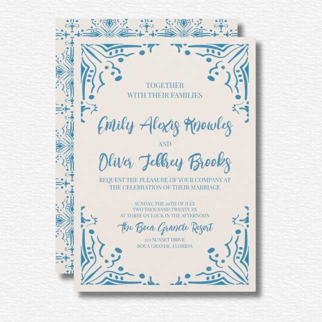 Faire-part de mariage bleu Azulejo (Créateur téléchargé)