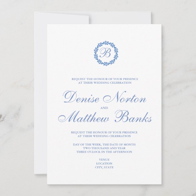 Faire-part de mariage bleu barbeau (Devant)