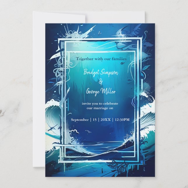 faire-part de mariage bleu côtier (Devant)
