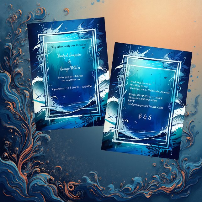 faire-part de mariage bleu côtier (Créateur téléchargé)