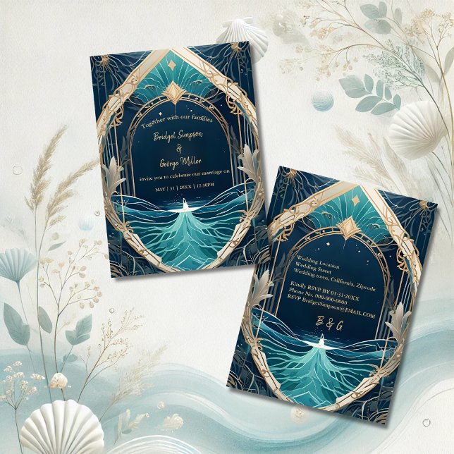faire-part de mariage bleu côtier (Créateur téléchargé)