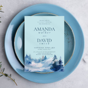 Faire-part de mariage Bleu de la forêt d'hiver