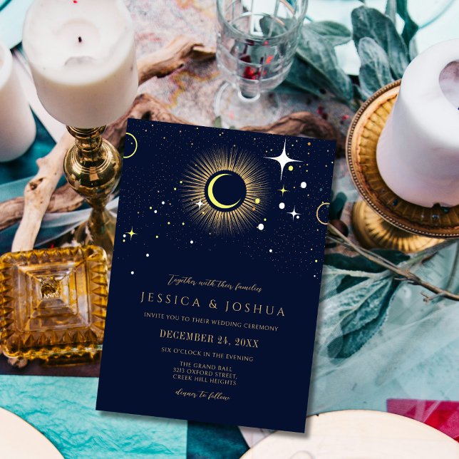 Faire-part de mariage bleu de la marine de Galaxie (Créateur téléchargé)