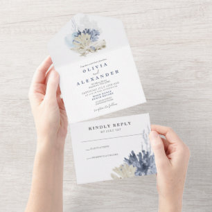 Faire-part de mariage bleu de Seashell Beach