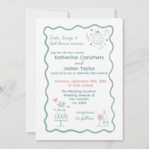 Faire-part de mariage bleu de style gribouillis fa