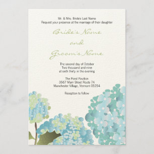 Faire-part de mariage bleu d'hortensia