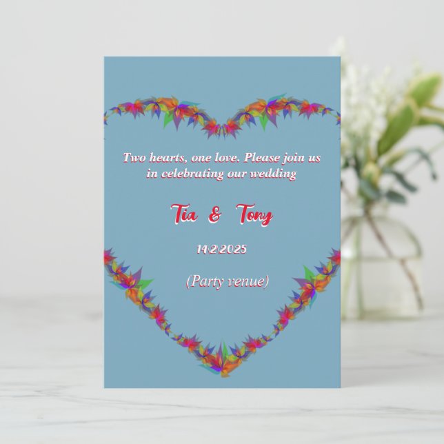 Faire-part de mariage bleu doux (Debout devant)