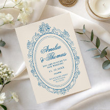 Faire-part de mariage bleu doux à l'ancienne pour