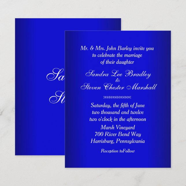 Faire-part de mariage bleu électrique (Devant / Derrière)