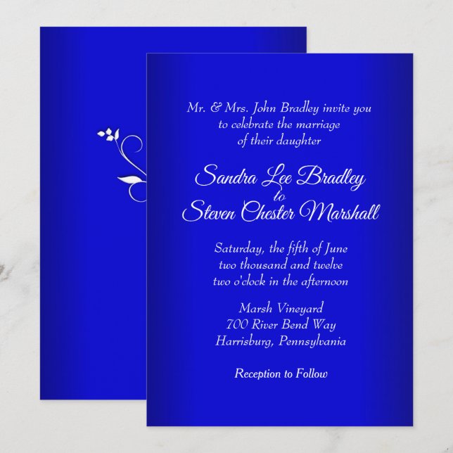 Faire-part de mariage bleu électrique 5 po x 7 po (Devant / Derrière)
