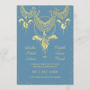 Faire-part de mariage bleu élégant de guirlande