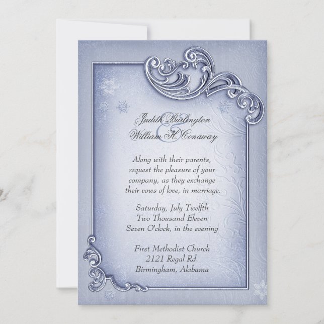 Faire-part de mariage bleu élégant d'hiver (Devant)