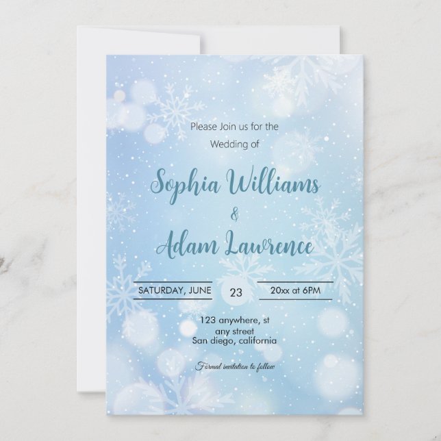 Faire-part de mariage Bleu Et Blanc D'Hiver (Devant)
