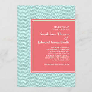 Faire-part de mariage bleu et de corail de Chevron
